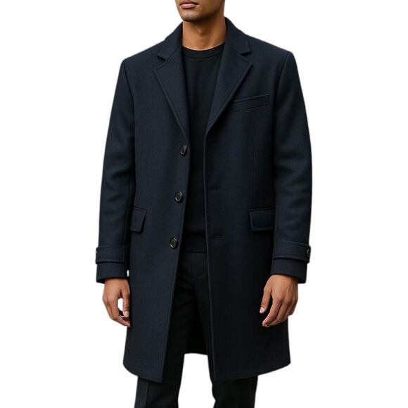 Lands' End Wool Blend Single Breasted Long Top Coat Black Men Size L Reg - Picture 3 of 14